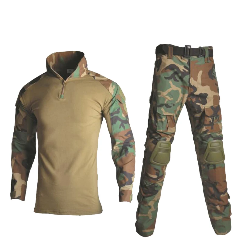 Hunting Clothes Uniform Shirt Pants With Knee Elbow Pads Outdoor Sport Ghillie Suit Frog Set