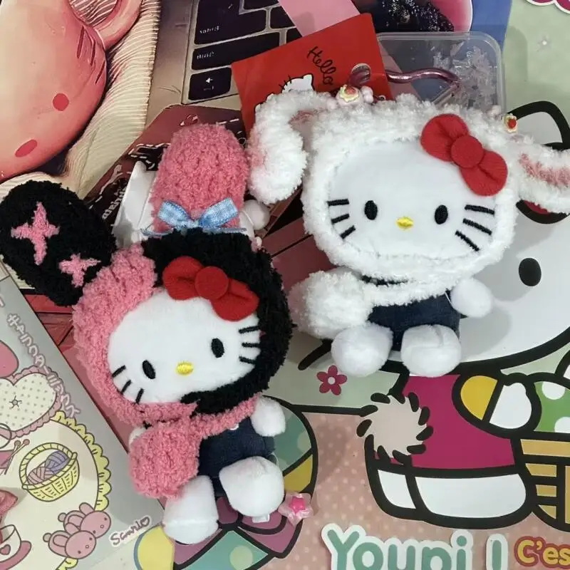 HelloKitty ornement dessin animé Kawaii douce fille suspendus oreille lapin tête couverture Kitty pendentif étudiant sac à dos porte-clés fille cadeau