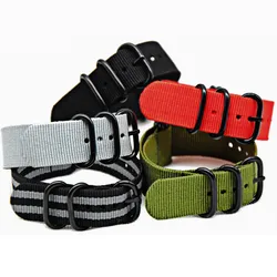 Watch Band Heavy Duty Nylon Canvas Strap Ring Buckle 18mm 20mm 22mm 24mm Striped Men Replacement Watch Band