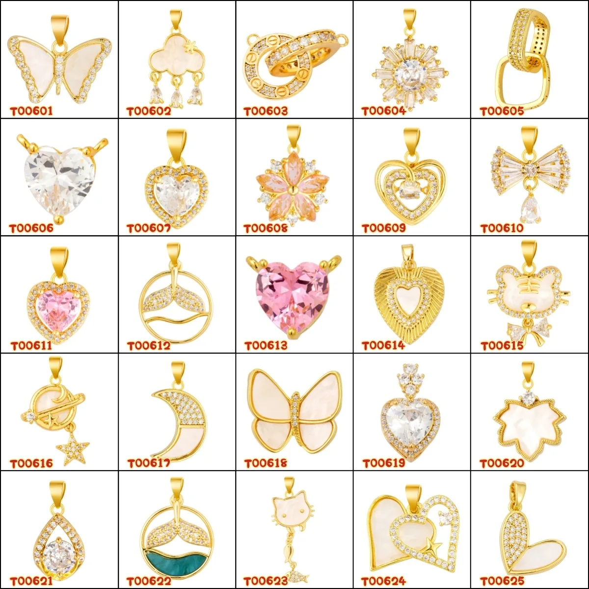 

10pcs/ Bag Micro inlaid zircon snowflake love droplet copper pendant DIY necklace earrings hanging
