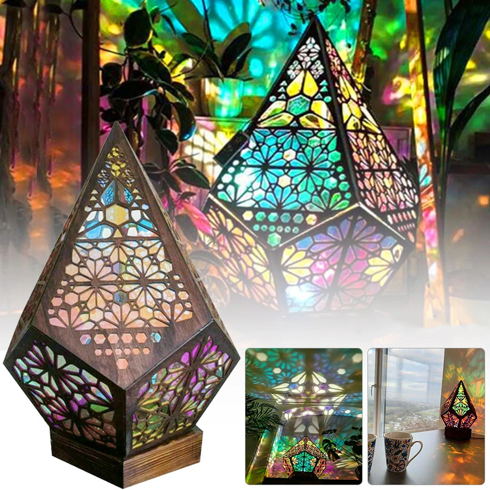 

Bohemian Decor Light-Polar Star Projector Wooden Lamp LED Colorful Diamond Lights for Home Decor