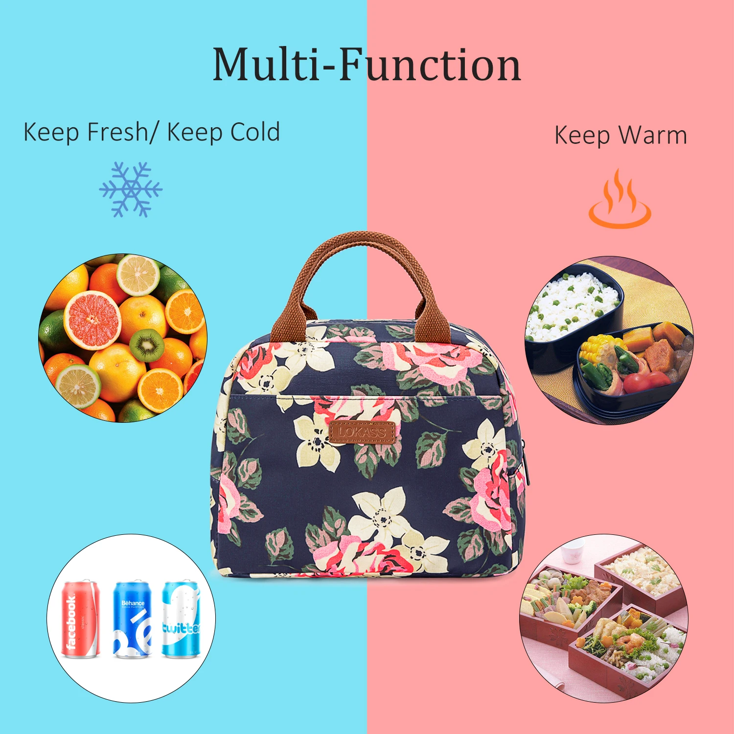 LOKASS Functional Pattern Cooler Lunch Box Portable Insulated Lunch Bag Thermal Food Picnic Lunch Bags For Women