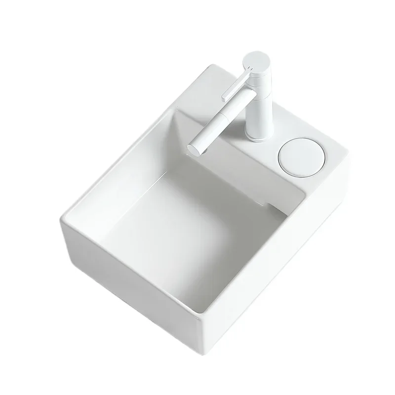 Balcony platform basin wash basin single side rear drainage washing machine household ceramic small narrow size