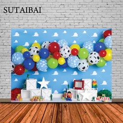 Toy Story Photography Backdrops for Kids Boy Birthday Party Supplies Decor Blue Sky White Clouds Wall Cartoon Photo Background