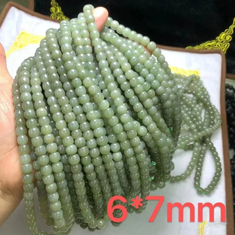 Hetian Jade Qinghai Material 6X7Mm Old Style 108 Beads Buddhist Bracelet Pendant Accessories Necklace