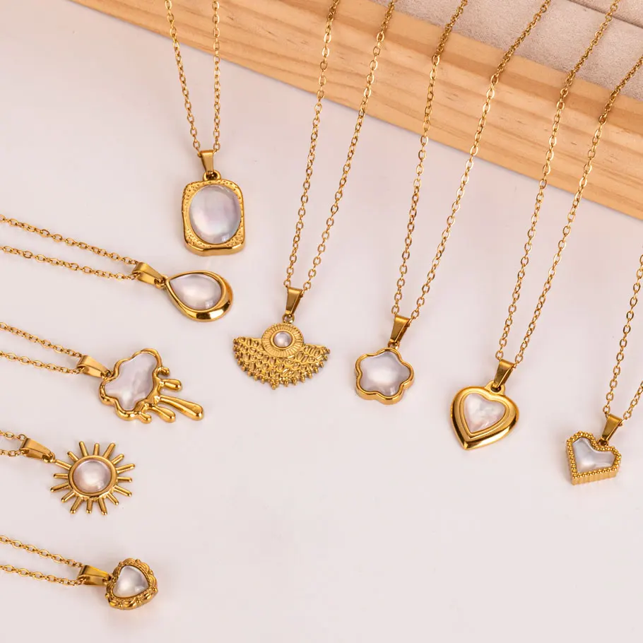 1pcs Bohemia Natural Shell Sun/Cloud/Water Droplet/Square Stainless Steel Pendant Necklace Waterproof And Colorfast Necklaces