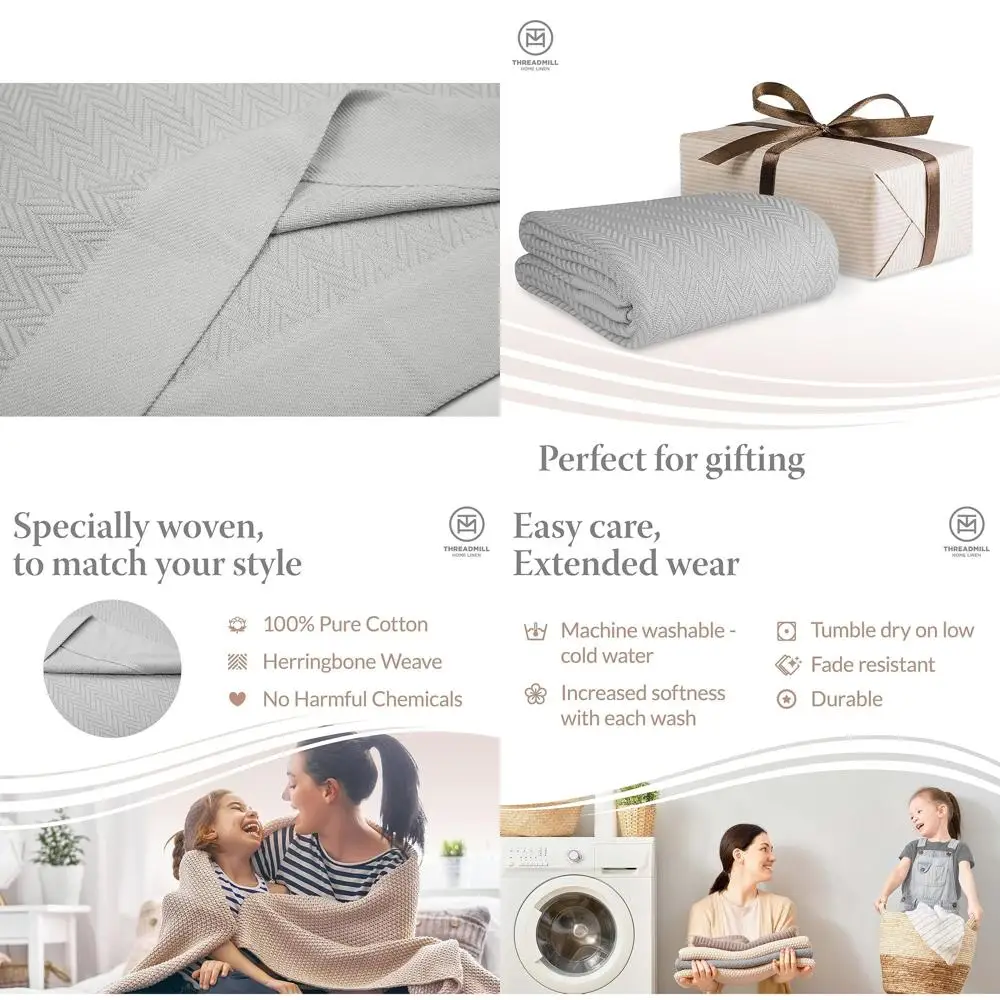 

Всесезонное одеяло King из 100% хлопка | Мягкий термочехол в елочку для кровати California King | Светло-серый