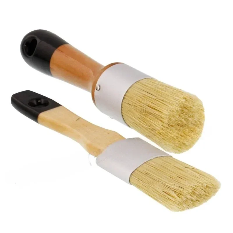 Chalk Paint Brushes for Furniture, Round Paint Brush Set 2Pcs, Wax & Stencil Brushes for Painting or Waxing on Wood, Milk Paint