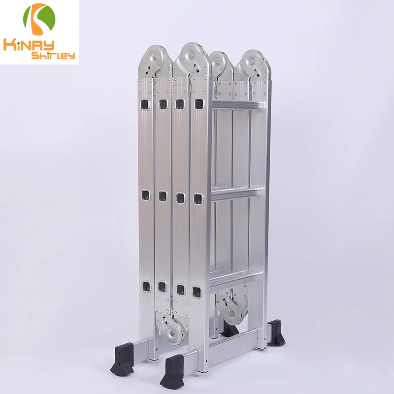 Blue and silver telescopic ladder 4*4 step locking hinges multifunction aluminum step ladder