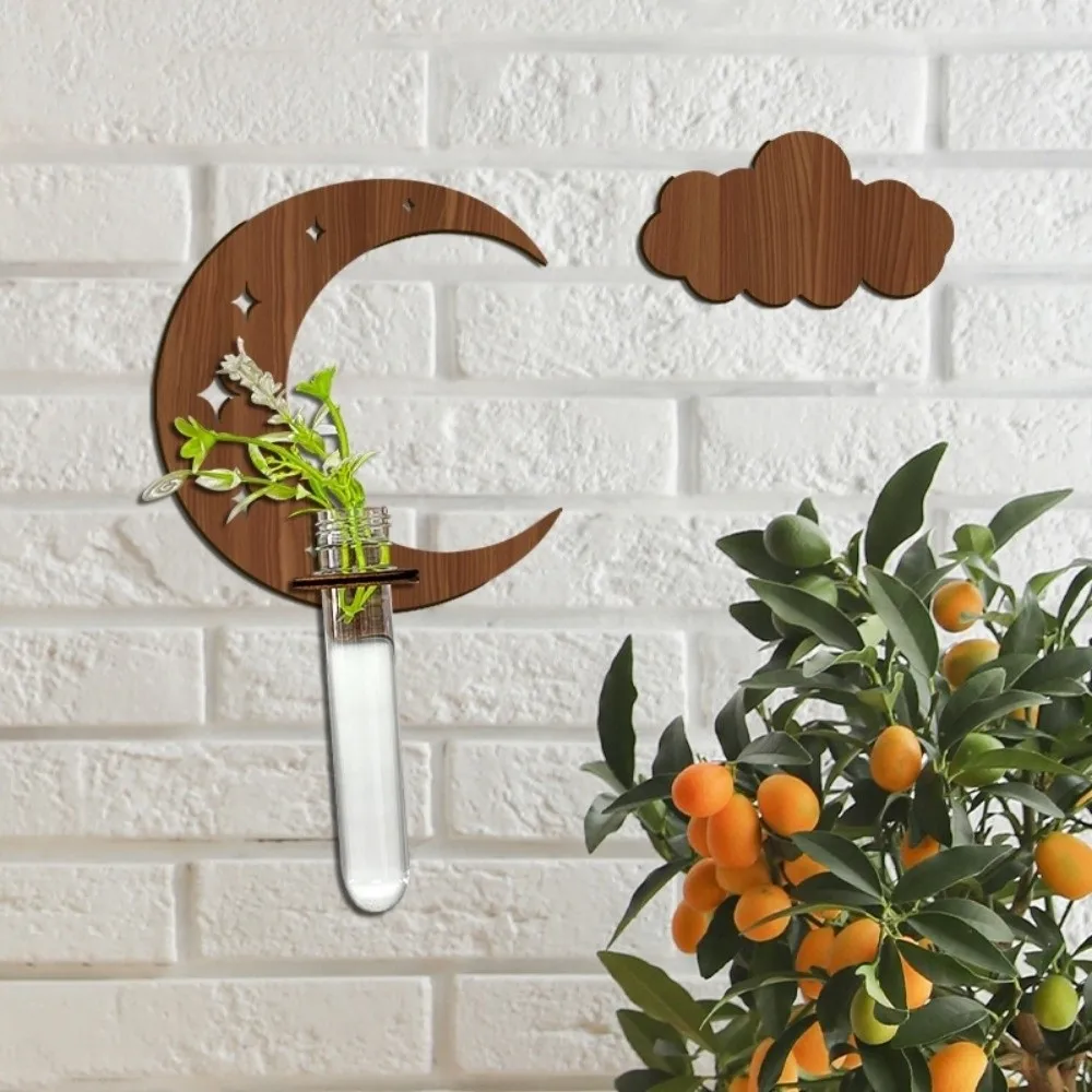 Wooden Lantern Planter Holder Home Ornaments Moon and Clouds Wall Decoration Vase Retro Wall Mounted
