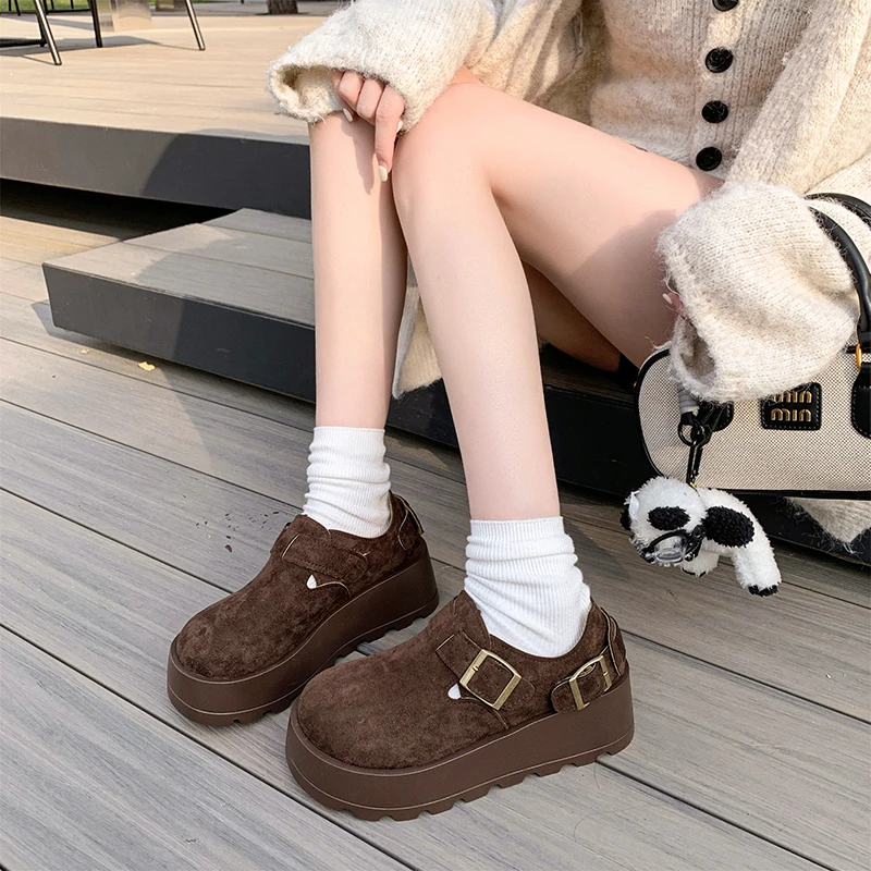 Women Hot Selling Classic Platform Shoes 2025 New Trend Brand Designer Casual Sneakers 5cm Height Increasing Flat Suede Loafers