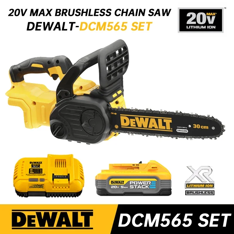 DEWALT 20V Cordless Brushless Chain Saw Wood Cutter Machine Rechargeable Engraving Saw Garden Cutter Power Tool DCM565 Kits