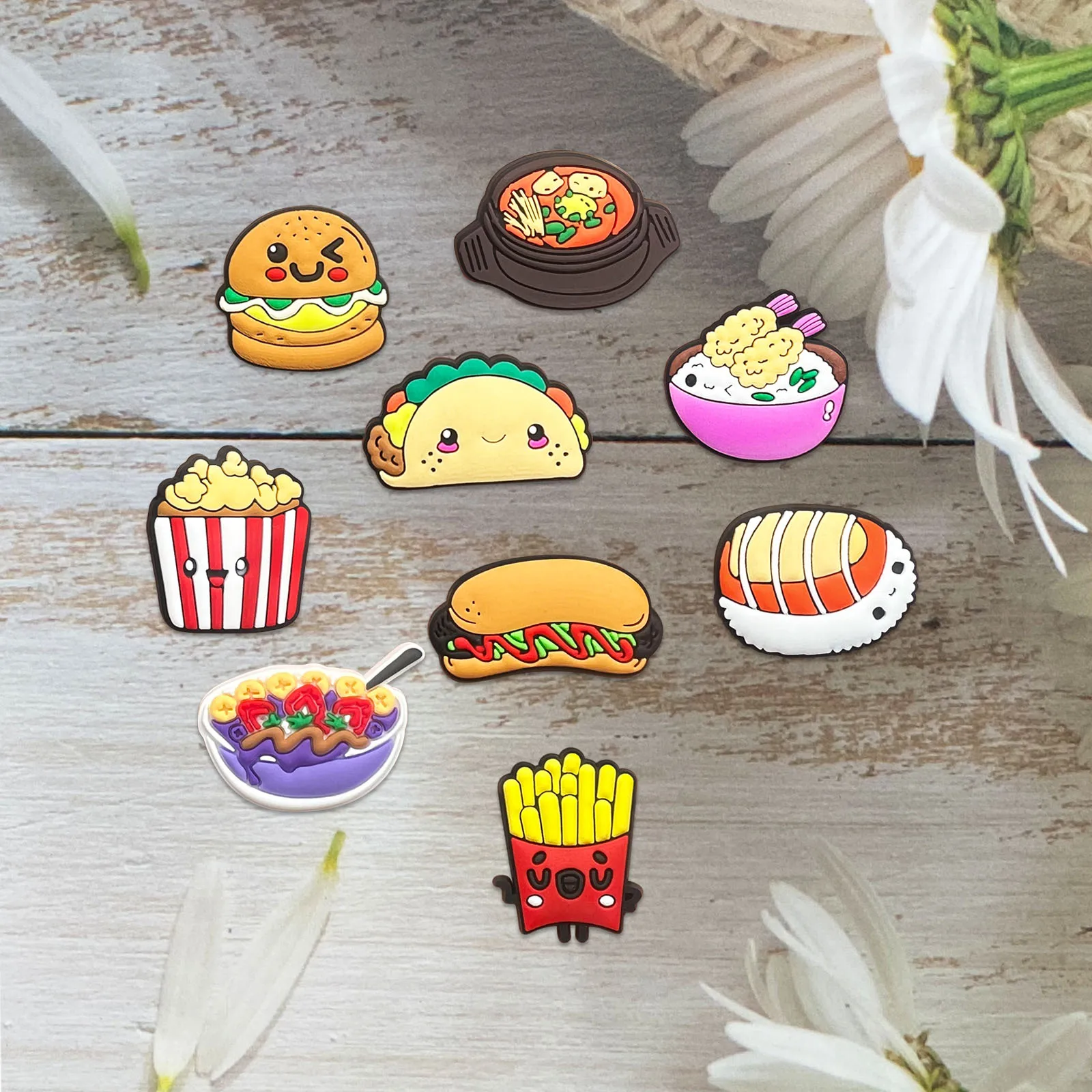 Dijes de Sushi de PVC para niños y niñas, accesorios de moda de 1 a 12 piezas, Dim Sum, pastel, sandwichera, hebilla de zapato, comida Yummy, gran oferta