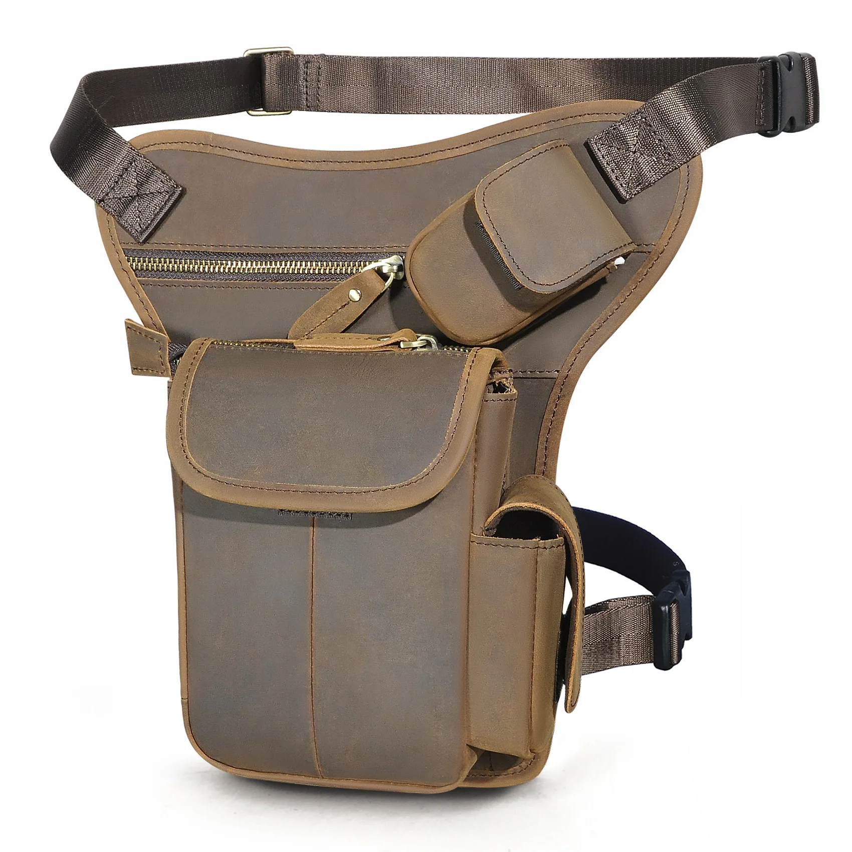 Top Grain Oil Waxed Leather Waist Bag for Men Vintage Camera Cell Phone Crossbody Leg Pack Hip Bag for Outdoor Travel Hiking