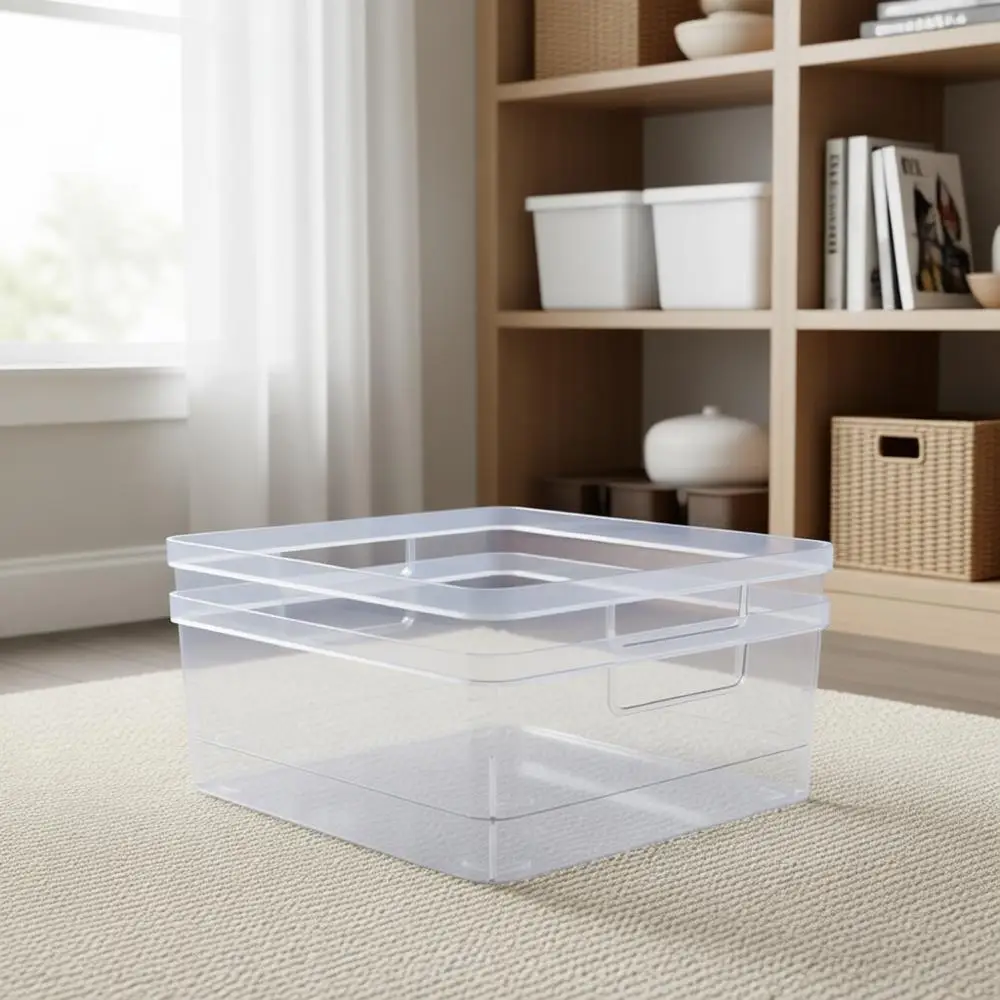 

Набор из 2 больших прозрачных контейнеров для хранения с вырезанными ручками, пластиковый органайзер для дома, офиса, кухни, холодильника/морозильной камеры, ванной комнаты, без BPA