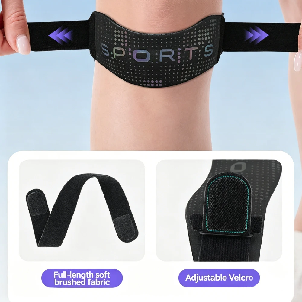 1PCS Adjustable Patella Knee Brace Support, Silicone Patellar Tendon Strap with Reflective Strip for Basketball Running Hiking