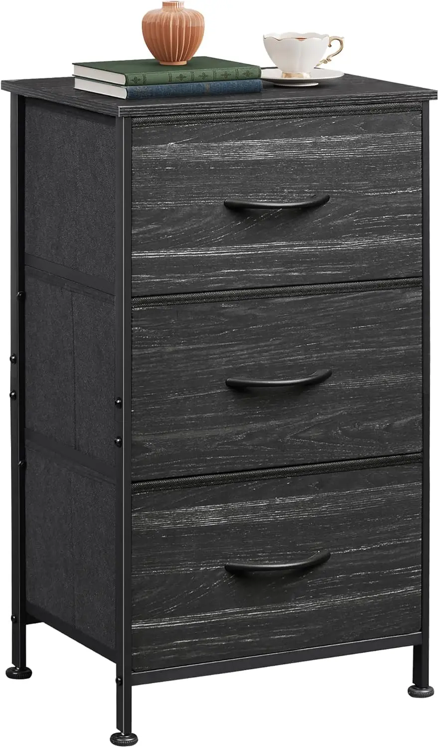 

Nightstand with 3 Drawers, Fabric Dresser, Organizer Unit, Storage Dresser for Bedroom, Hallway, Entryway, Closets, Steel Fra
