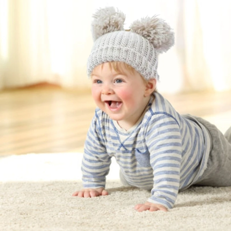 

Soft Caps Elastic Crochet Hat with Pompoms Bonnet Caps for Infant 0-12 Months