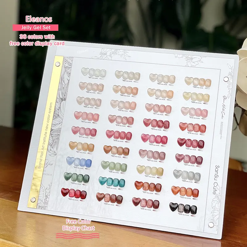 Eleanuos 36pcs Jelly Transparent Gel Nail Polish Set Nude Pink Skin Color UV Soak Off Gel Varnish Jade Lacquer Color Card 15ml