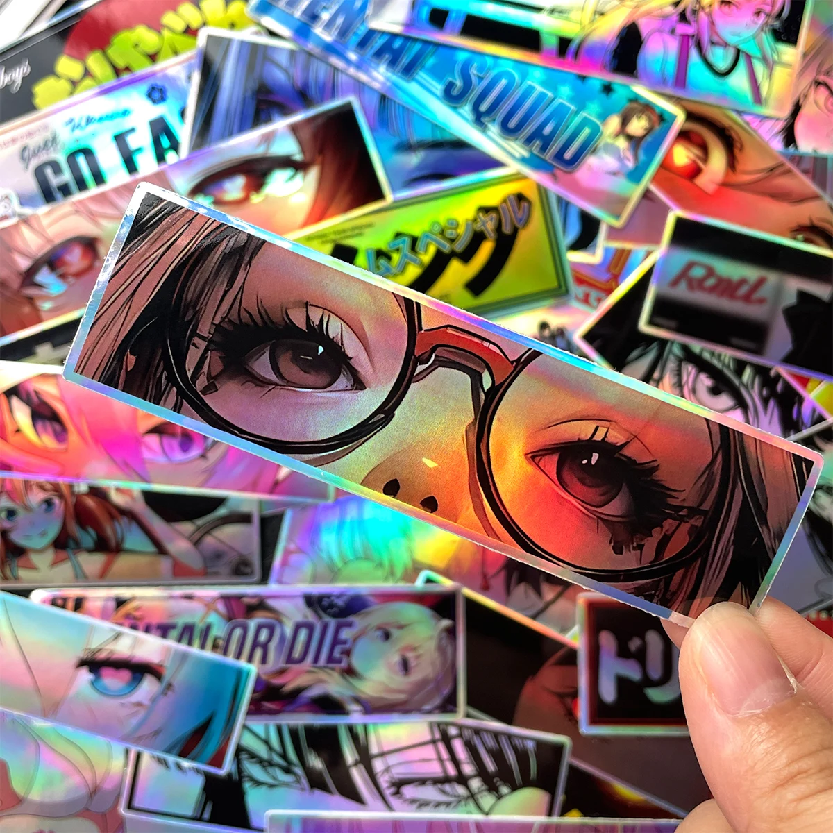 32 قطعة JDM أنيمي فتاة الليزر قوس قزح دراجة نارية ملصقات موتو دراجة سكوتر السيارات الجسم خزان الوقود خوذة الفينيل اكسسوارات الشارات