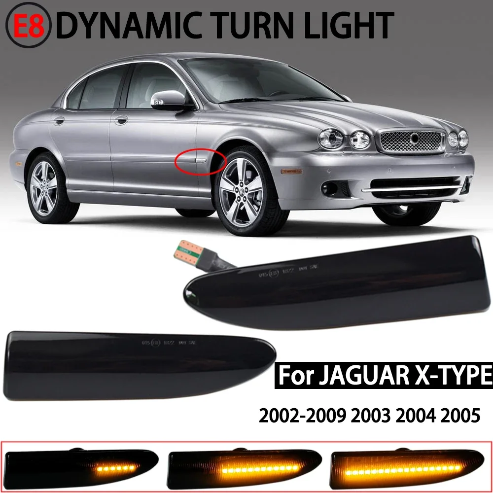 2Pcs Flowing Car Side Marker Light For Jaguar X-Type 2002-2009 Blinker Amber Smoke LED Dynamic Turn Signal Lamp