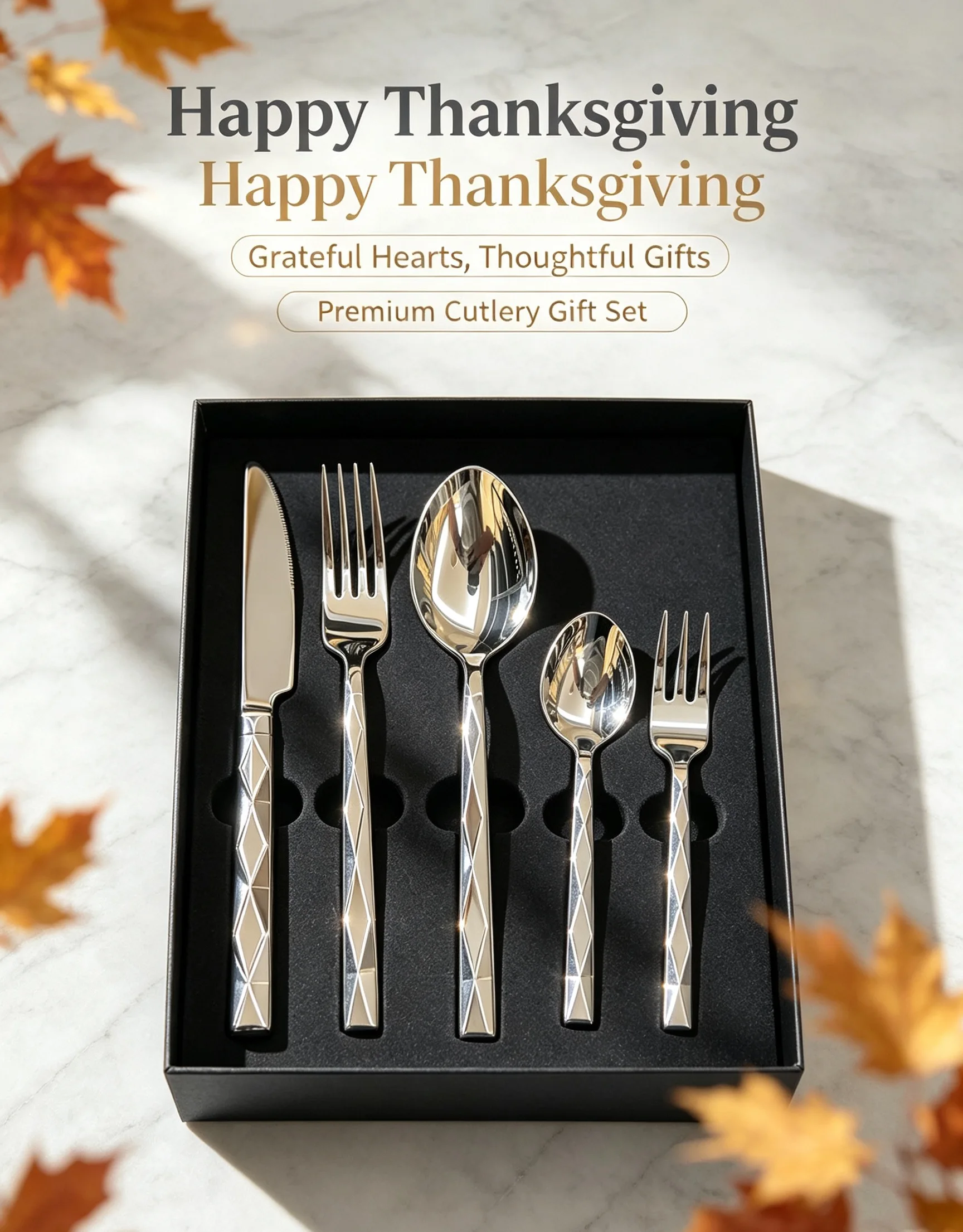 Diamond Handle 304&420 Stainless Steel Cutlery Set,Thanksgiving Gift Box Tableware for Home Dinner