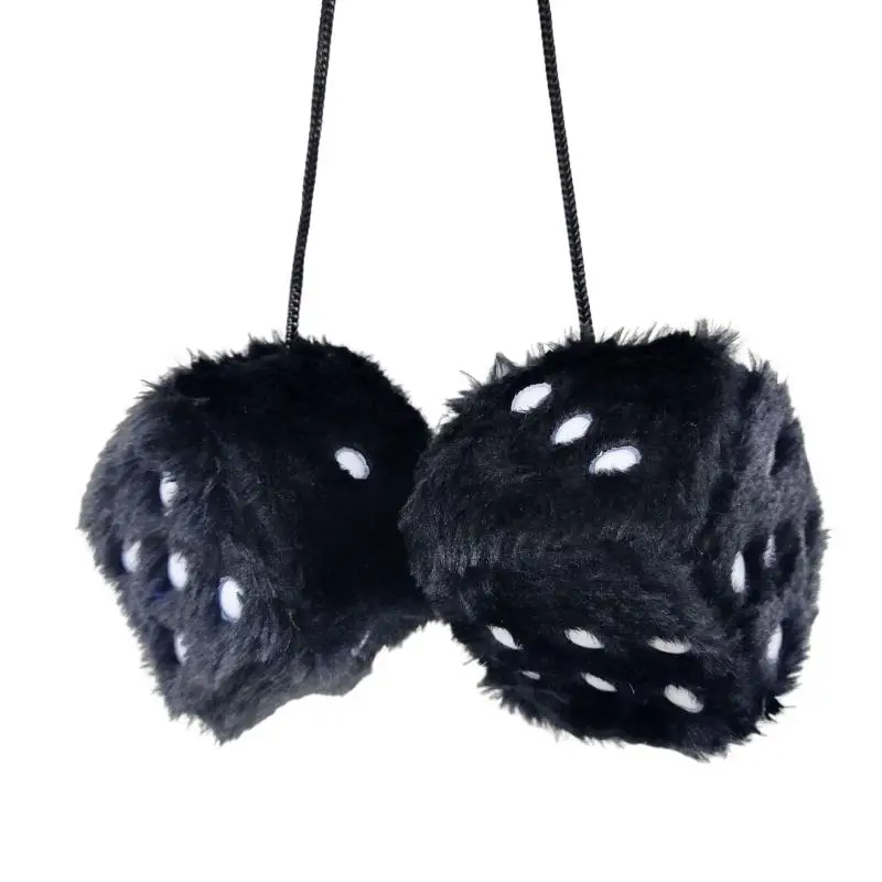 

Rearview mirror hanging decorative sieve plush doll long hair hot stamping dice plush toy cube pendant