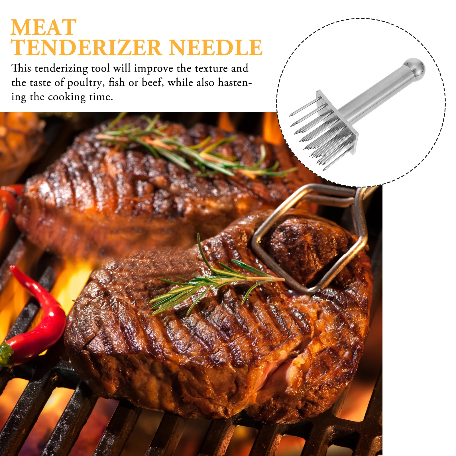

1Pcs Premium Stainless Steel Meat Tenderizing Tool Ergonomic Handle Design for Home Kitchen Restaurant Hotel Pork Pounding Tool