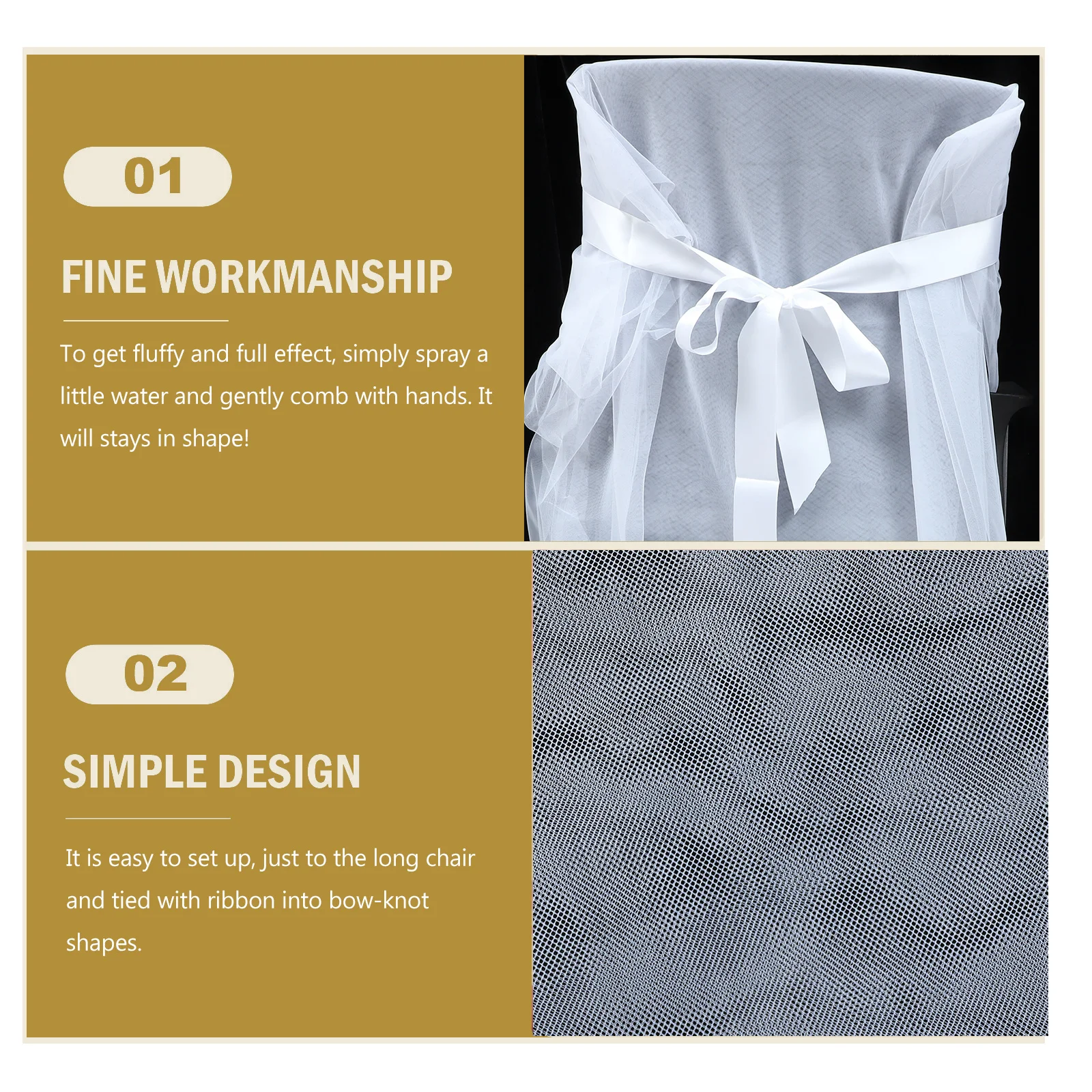 

2Pcs Chair Skirt Covers Tulle Long Bow Tie Mesh Slipcovers Wedding Baby Shower Party Decor White Tulle Chair Cover