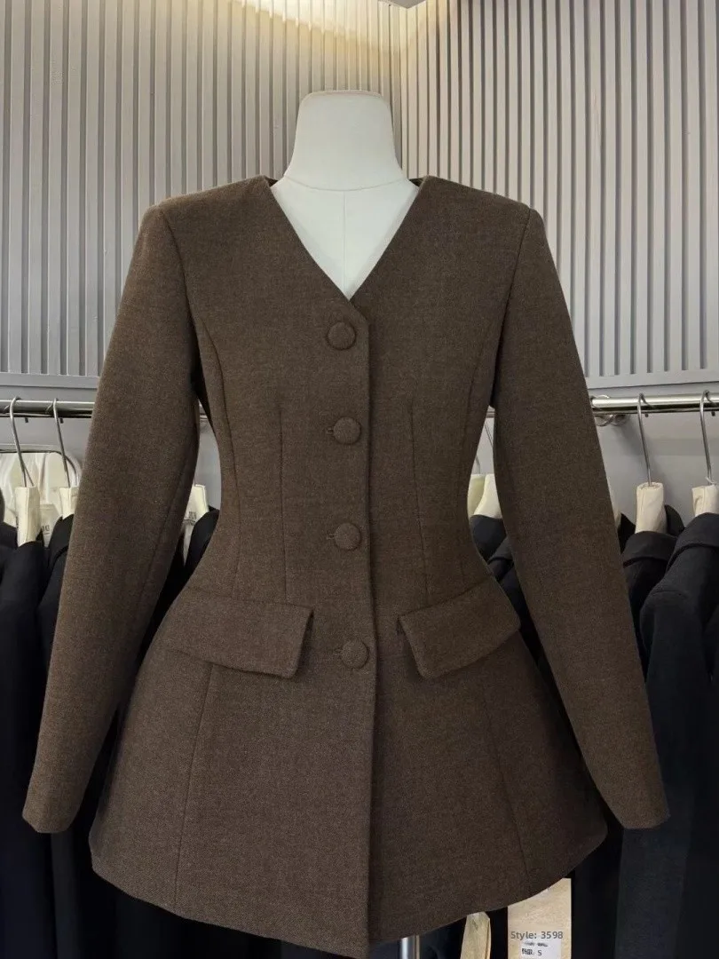 plus Size Korean Style V-Neck Single Button Waist-Cinching Suit Jacket Fashionable Top Women's Clothing Autumn New Arrival