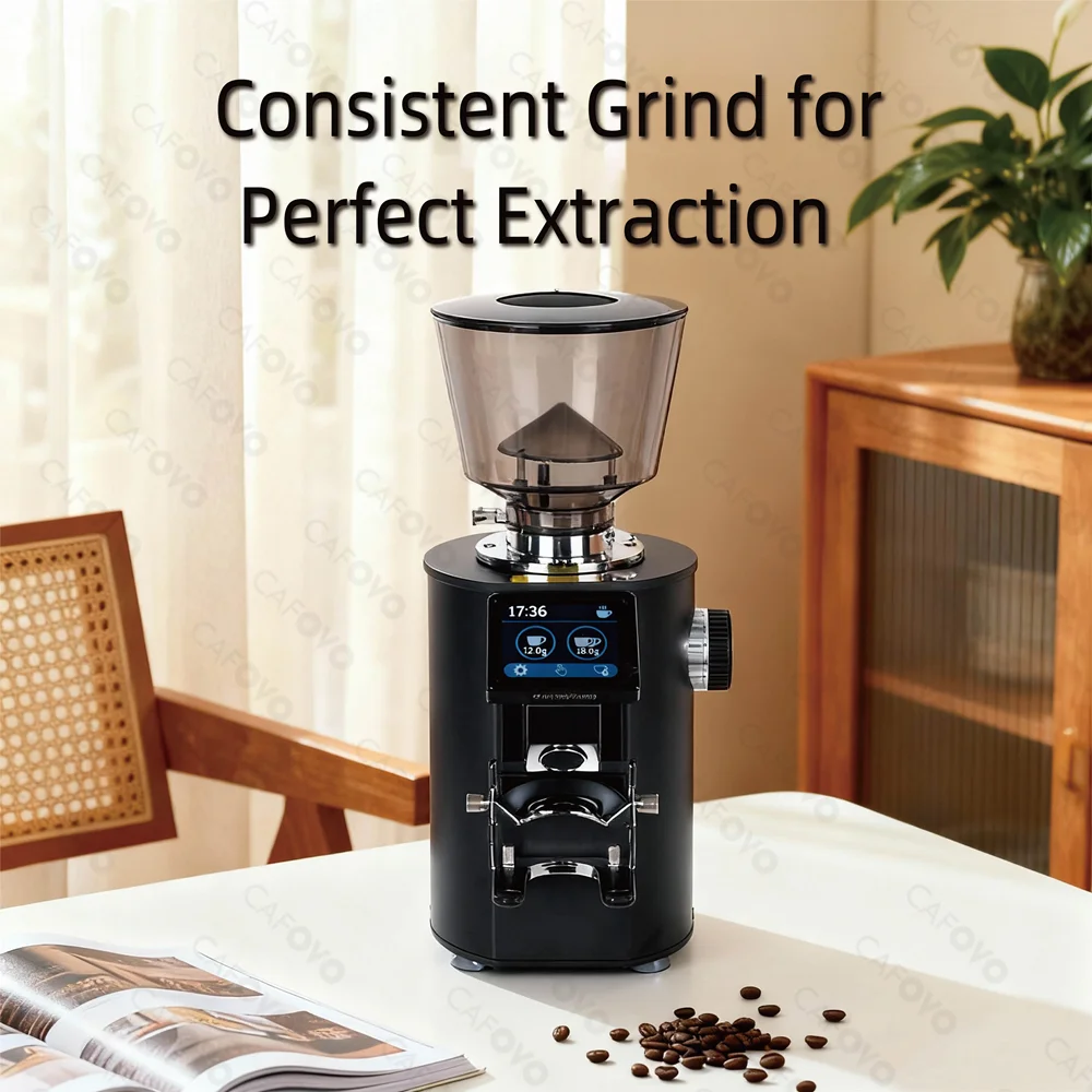 CAFOVO G664F Professional Weighing Quantitative Coffee Grinder 64mm Flat Burr Touch Screen Espresso Grinder for Home Barista