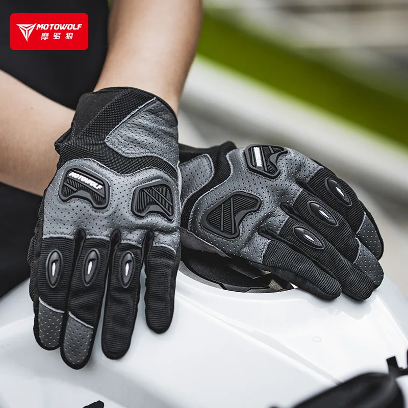 MOTOWOLF Motorcycle Summer Outdoor Gloves Riding Breathable Fall Prevention Leather Touchable Screen Full Finger Gloves