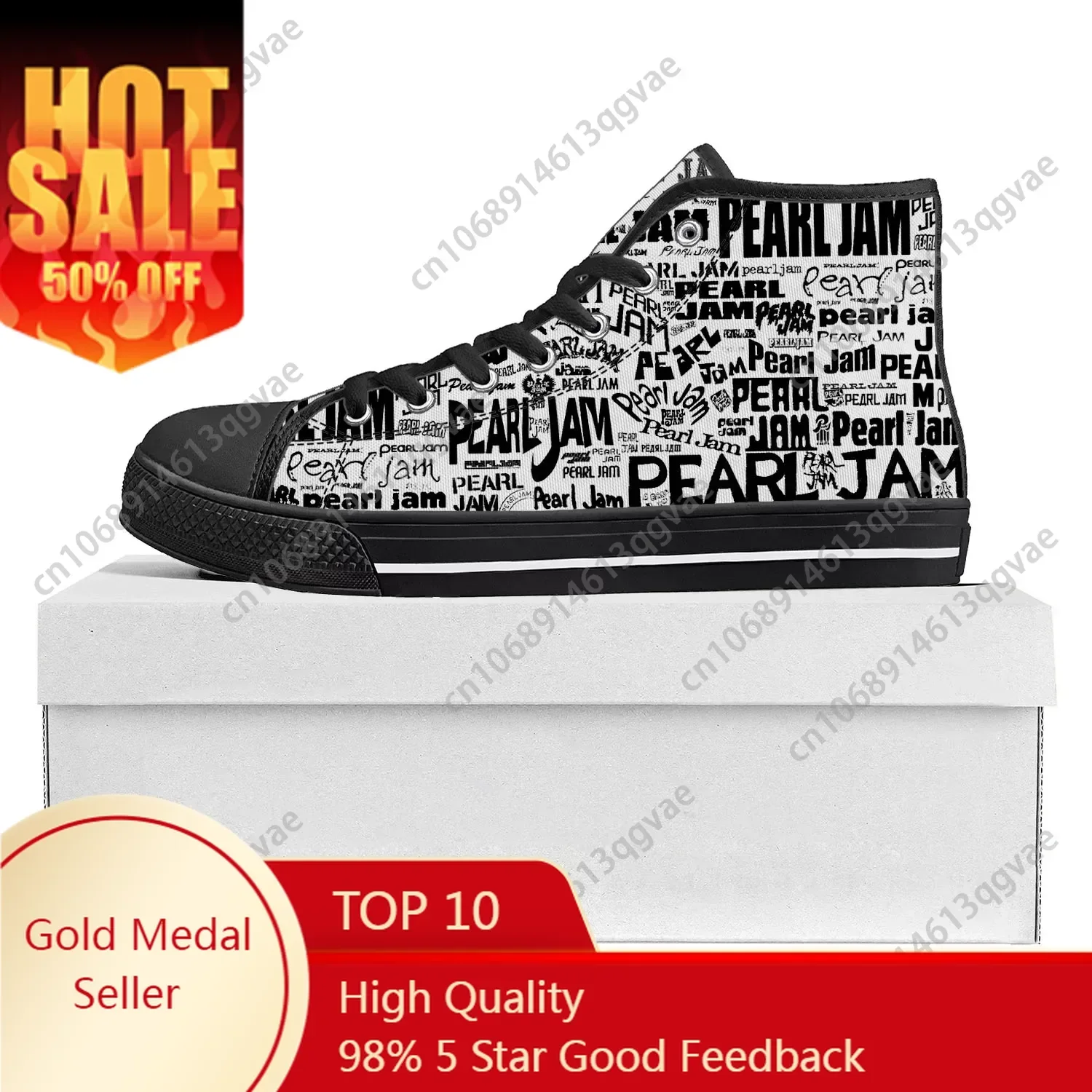 

Pearl Jam Rock Band High Top High Quality Sneakers Mens Womens Teenager Canvas Sneaker Casual Couple Shoes Custom Shoe Black