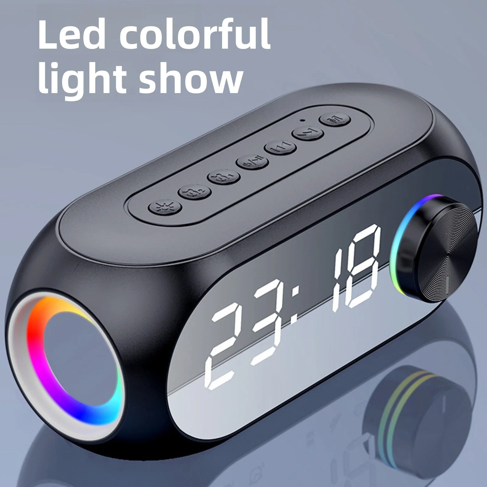 Mirror Alarm Clock Bluetooth Speaker FM Radio LED Colorful Light Digital Dual Alarm Clock for Bedroom Office Hands Free Calls