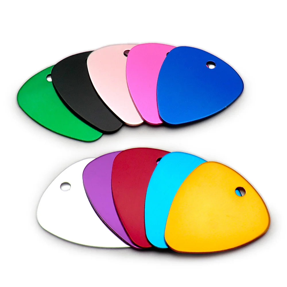 Atacado 100pcs piano picareta tag identificação do cão de alumínio para placa de nome do cão personalizado gravado pet id tags personalizado
