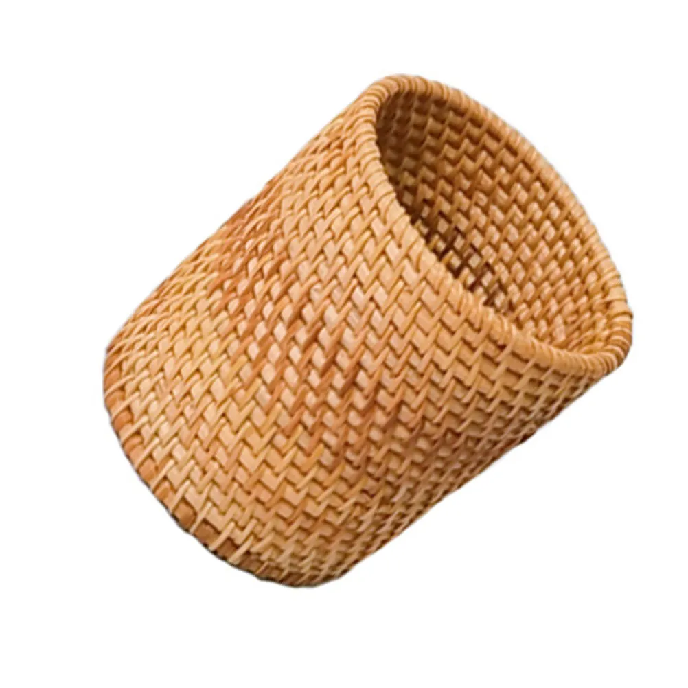 Circular Rattan Brush Holder Premium Natural Woven Pen Organizer for Students Artists Home Office Desk Decor Pencil Holder