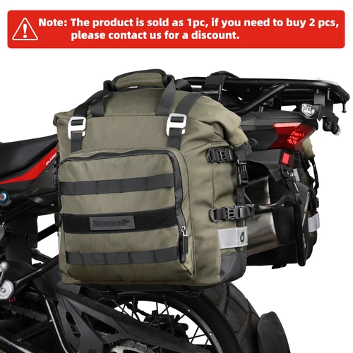 Imagen 2 del producto Bolsa lateral para motocicleta Rhinowalk, totalmente impermeable, interior de 20L, expandible, 30L, bolsa para sillín con gancho Universal y equipaje extraíble para motocicleta