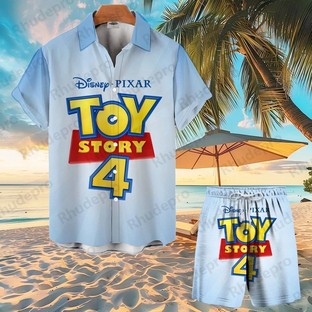 

Лето Disney Toy Story 4, короткие гавайские рубашки Buzz Astral для мужчин и женщин, пляжные шорты с героями мультфильмов для шорт с короткими рукавами, костюм