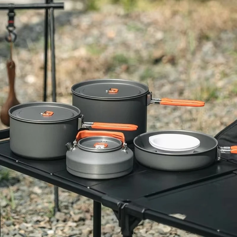 Ultralight Aluminum Camping Cookware Set with Kettle Frying Pan Pots Non-stick Portable Mess Kit for Backpacking Hiking