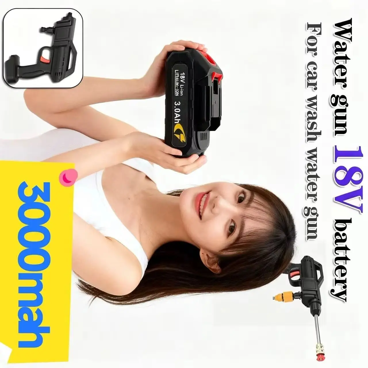 

Новинка 2025 года, 18 В, 3 Ач/3000 мАч, водяной пистолет высокого давления для автомойки, литий-ионный аккумулятор, запасная мойка для электроинструмента, аксессуар