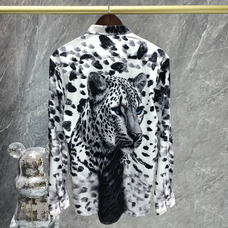 High Quality Animal Leopard Print Shirt Camiseta Masculina Fall Shirts For Men Social Club Outfits Brand Fashion Print Shirt Men