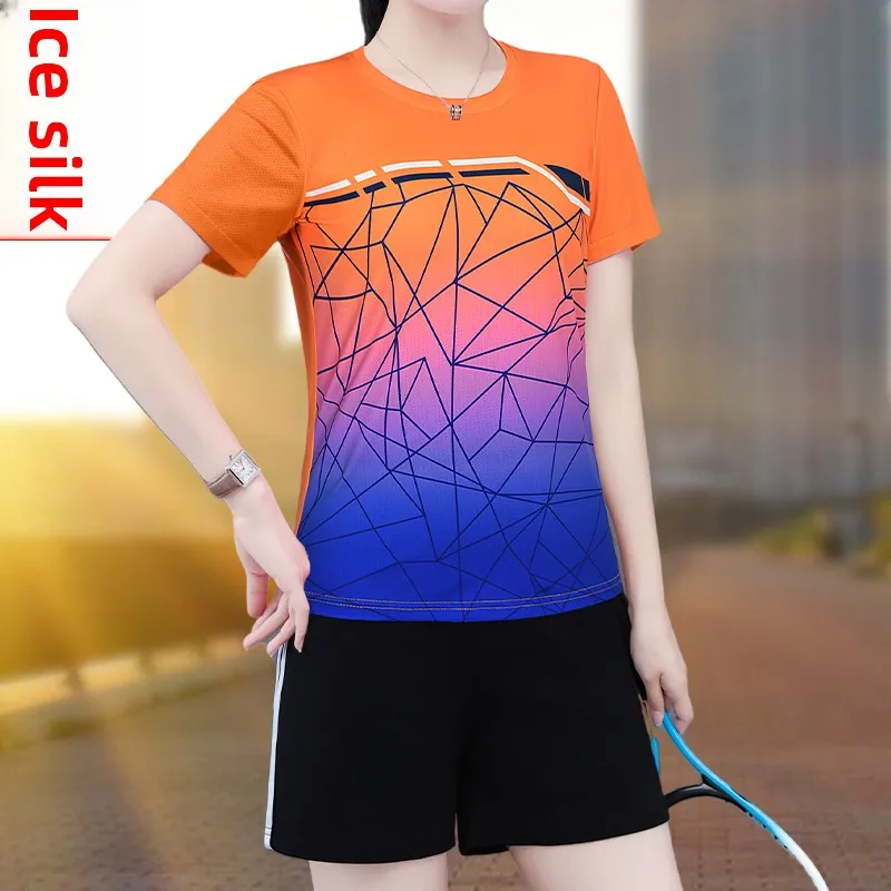 

Женский летний комплект из двух предметов: футболка из ледяного шелка с круглым вырезом и свободные дышащие брюки, коллекция 2025 года