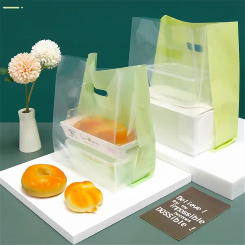 50Pcs/lot Transparent Plastic Gift Bag With Handle Christmas Wedding Party Gift Bag Candy Cake Baking Packaging Bag