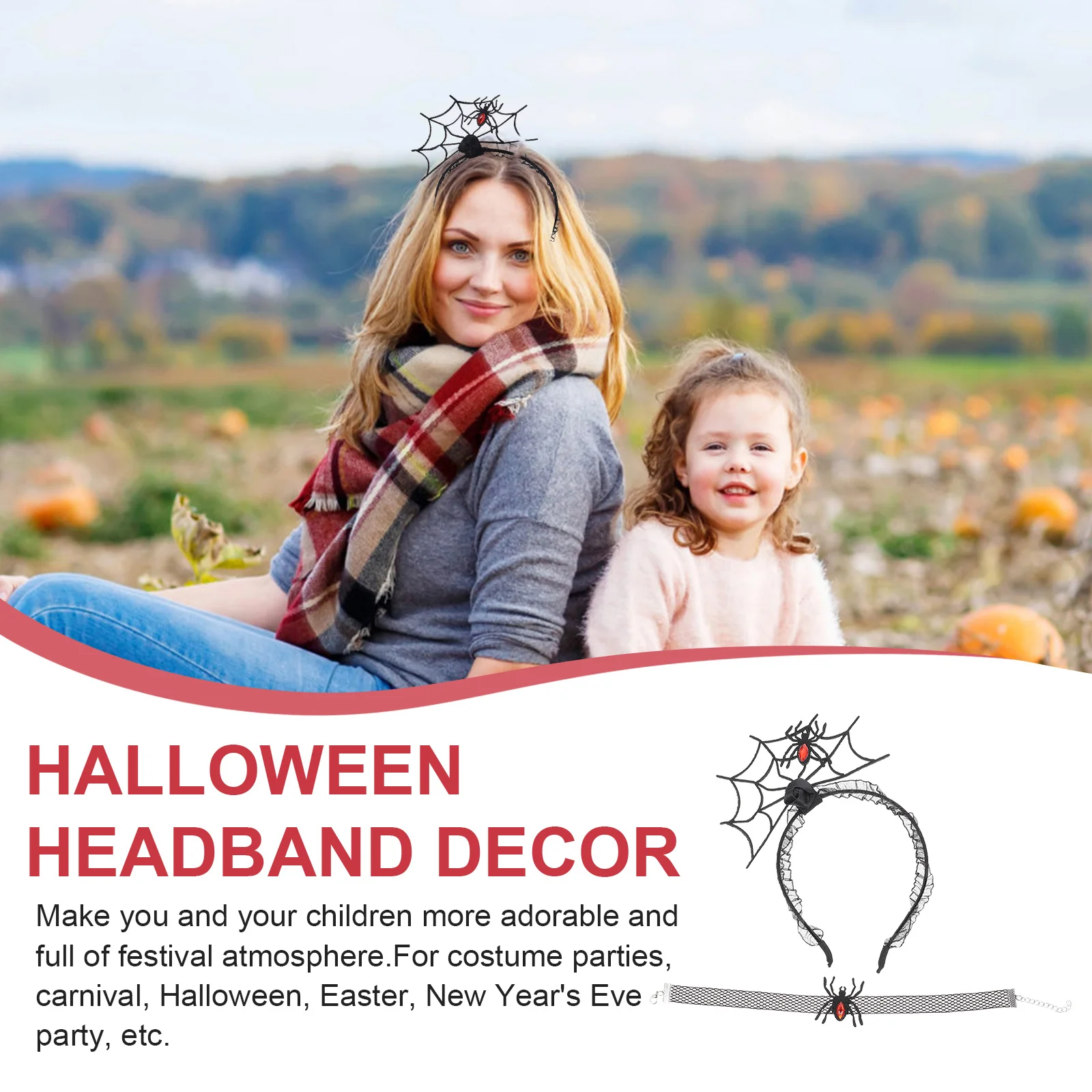 1 set di fasce per capelli di Halloween, set di girocollo, accessori per costumi da festa, oggetti di scena cosplay, decorazioni per ragni, vacanze, festival, bambini, adulti, spettrali