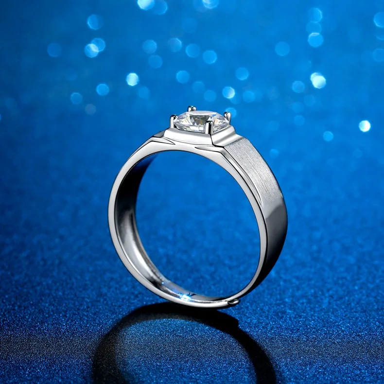 PT950 Platinum Wedding Open Ring Men's 1CT Moissanite - Polished diamond edges, high-end, ideal for engagement banquet gifting