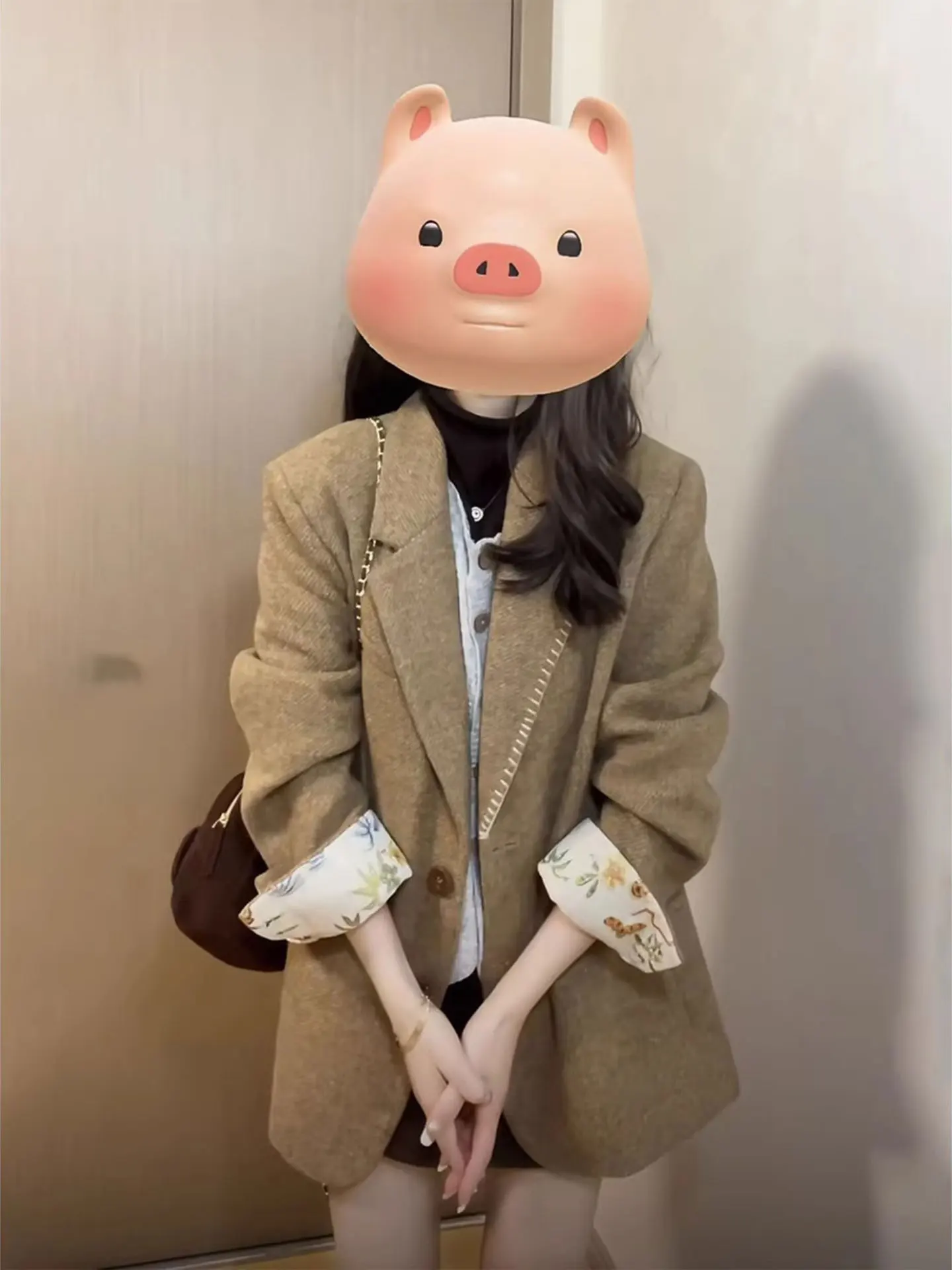 plus Size Women's Retro Woolen Suit Jacket Casual Korean Style Loose Fit Autumn Winter Coat Warmth Comfortable Medium Length