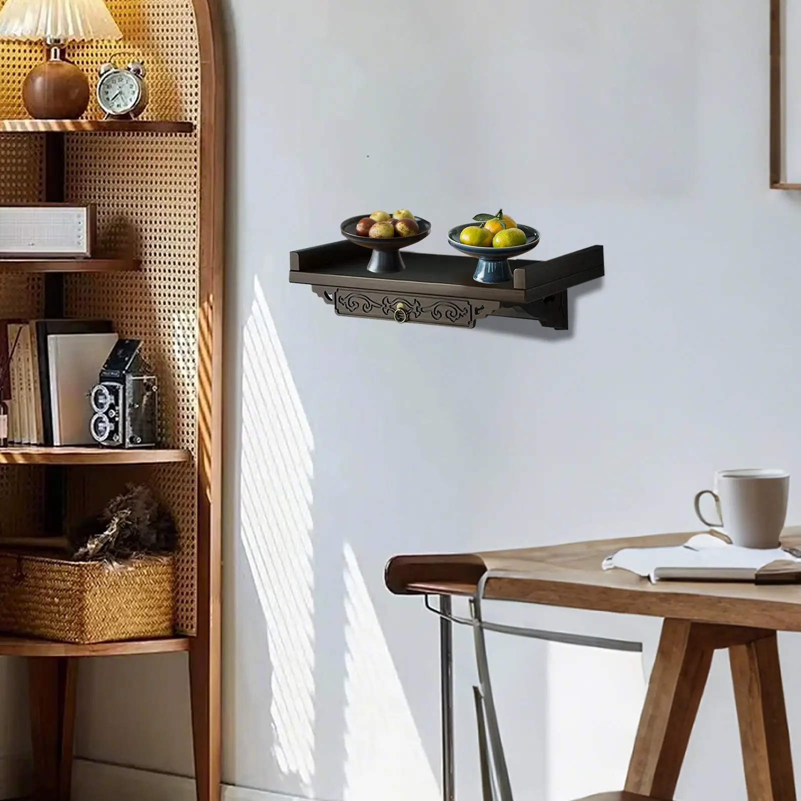 Altaarplank voor muur Boeddha Altaarplank Heiligdomtafel Sterk draagvermogen Decoratief rek met dubbellaagse opbergstandaard voor