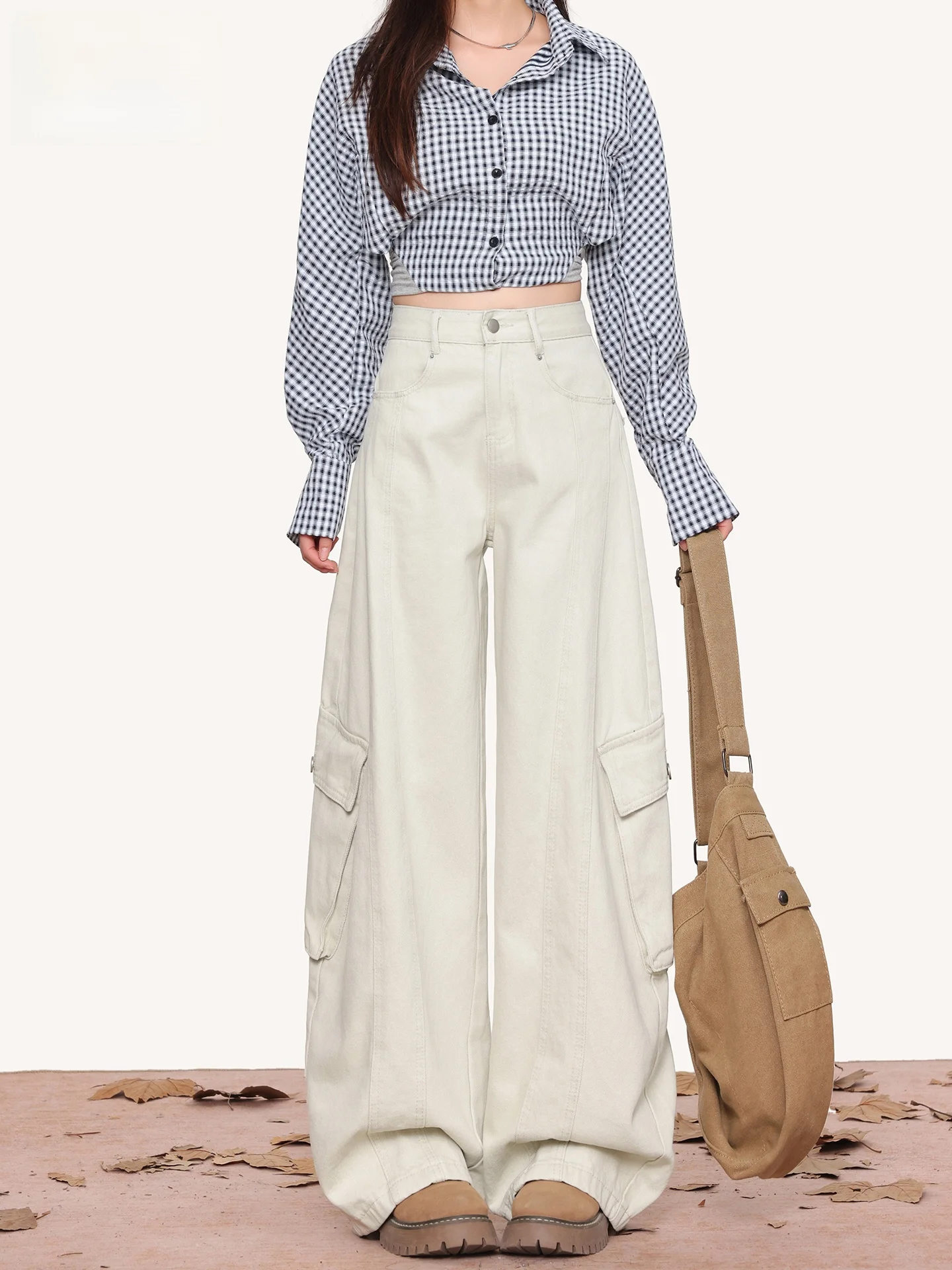 

Cinnamon Color Cool Casual Pants Women's New 2026 Spring Loose Slimming High Waist Design Knife Workwear Trousers
