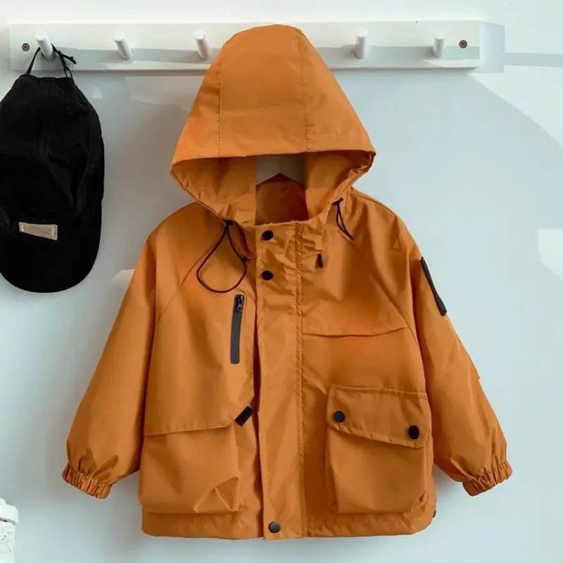 معاطف الفتيات والأولاد الخريف اللون منعت الاطفال مقنعين سترة سستة جيب طويلة الأكمام فضفاضة ملابس خارجية للأطفال ﻿