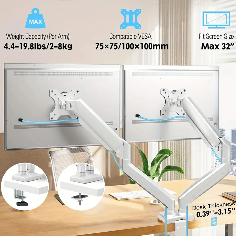 

Pc Monitor Stand for 13-32 inches Screens, Dual Monitor Mount Gas Spring, Dual Monitor Arm Full Motion Adjustable